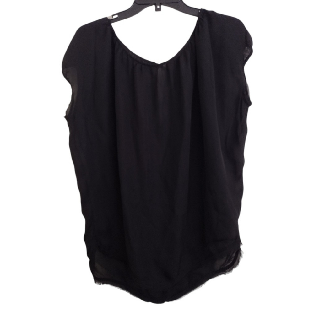 Vince Elegant Lightweight Black Top With Cap Sleeves And Fringe Size XS